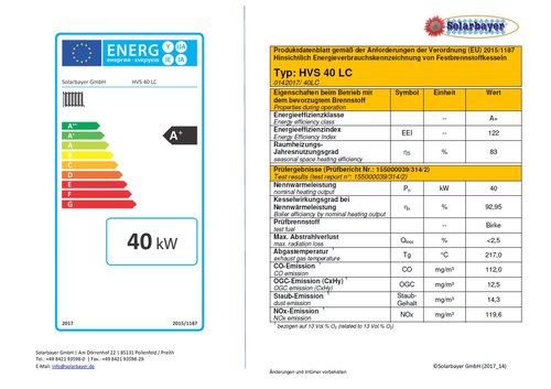 Solarbayer Holzvergaserkessel HVS 40 LC Leistung 40 kW, 300404103, EEK A+
