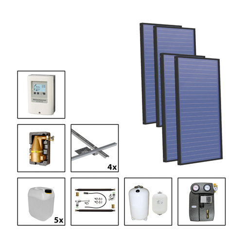 Solarbayer Flachkollektor Plus AL Solarpaket 4 Ziegel Fl. m2, 11,44, 410804000