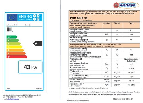 Solarbayer Holzvergaser BioX 45 Leistung: 43,2 kW; Scheitholzlnge 0,5m, EEK A+, 300704500